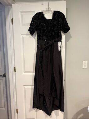 Black Sequin Bodice Evening Dress